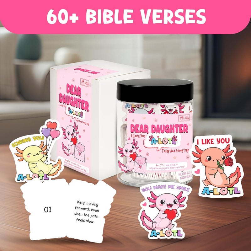 BOYESE Positive Axolotl Jar With 60 Affirmation Cards - Axolotl Valentines Day Gifts For Daughter, Teens, Kids - Birthday, Valentine Gifts For Daughter from Mom, Dad - Tween Girls, Teen Girl Gift Trendy Stuff - Image 5